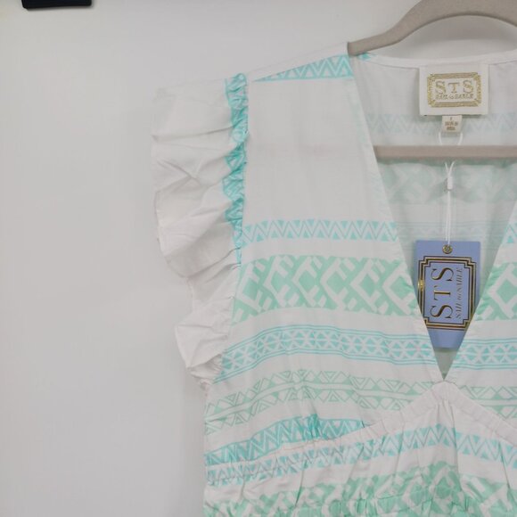 Sail To Sable Green Stripe Flutter Sleeve Maxi Dress Size Large 100% Cotton - Picture 6 of 15